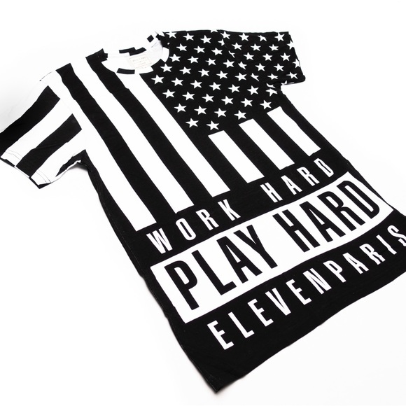 Eleven Paris black & white work hard short sleeve t-shirt tee top size medium M - Picture 2 of 10